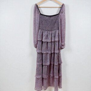 NWT Jacquie The Label Claire Smocked Tiered Maxi Dress Purple Multi